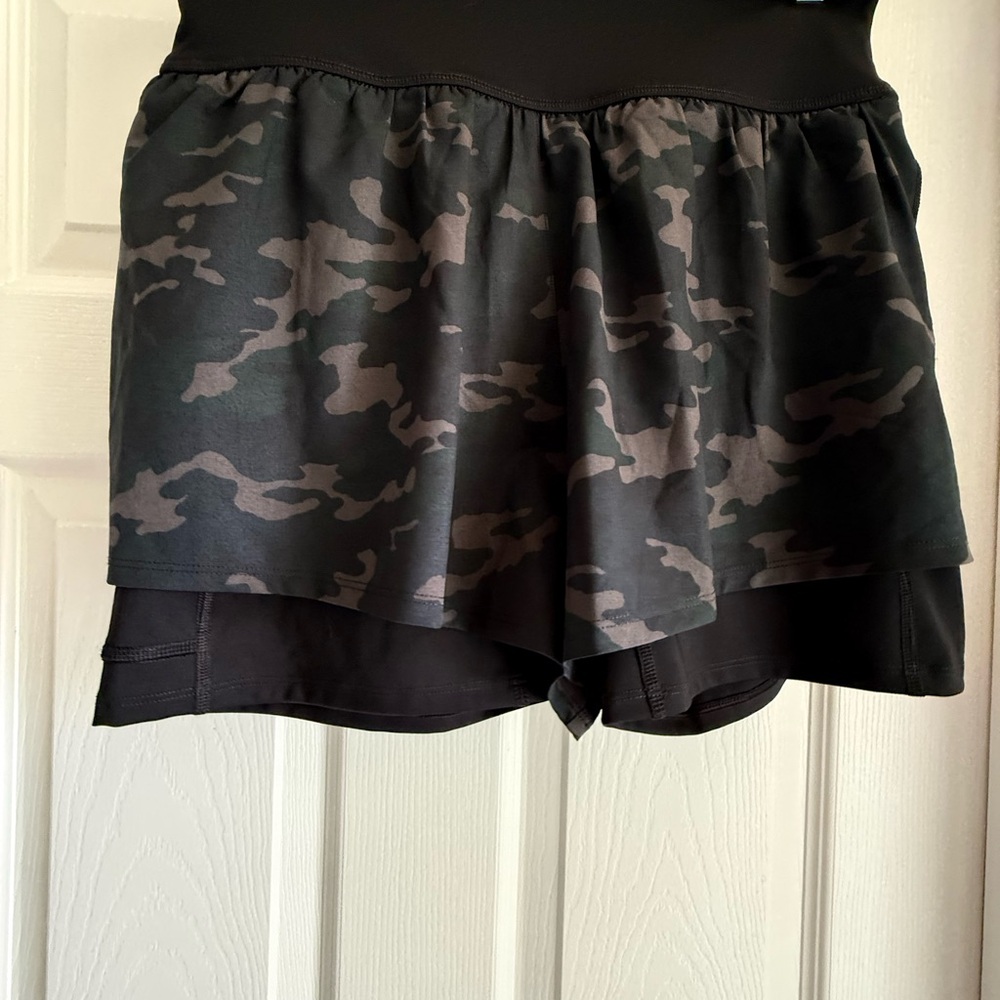 SPANX Camo Black Women's Shorts with Built in Short Leggings  Underneath